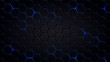 Abstract Futuristic background with hexagons . dark sci-fi hi-tech wallpaper with blue lights .