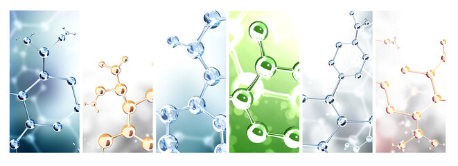 Wall Mural - set of vertical banners with models of abstract molecular structure