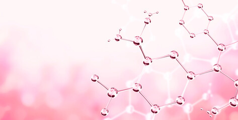 Wall Mural - horizontal banner with model of abstract molecular structure. background of pink color with atom and