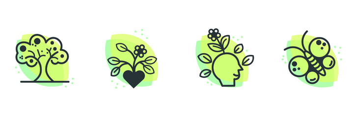 Sticker - nature icon set, butterflies, trees vector