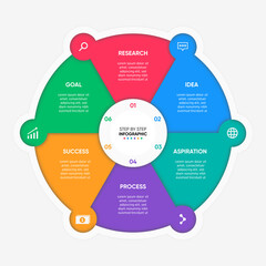 Wall Mural - Infographic circle design. Colorful template infographic cycle design. Red, blue, teal, purple, orange, and green colors.