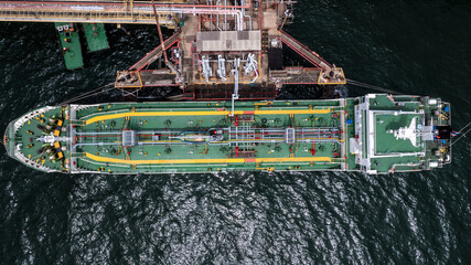 Wall Mural - Aerial view petrochemical tanker park offshore at oil terminal commercial port for transfer crude oil to oil refinery, Global business logistic industrial crude oil and fuel tanker ship.