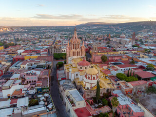  San Miguel de Allende in Guanajuato, Mexico. Aerial view at sunrise