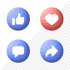 Poster - Social media notification icons in modern button with color palette ramp style like love comment share icon. thumbs up, heart, repost, icons