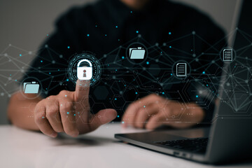 Leinwandbilder - Document security concept. Document management system (DMS). Online documentation database and digital file storage. Log in to the cloud computing system network to gain access to files.