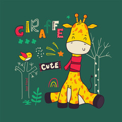 Wall Mural - Cute stylish cartoon giraffe design for kids