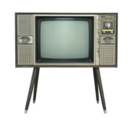 Wall Mural - vintage tv wooden case standing (with clipping path and screen path) isolated on white background