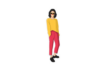 Wall Mural - Vector illustration of casual women posing with mask