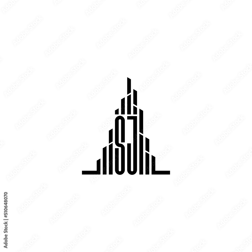 SJ skyscraper line logo initial concept with high quality logo design ...