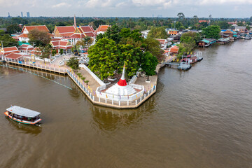 Wall Mural - Aerial view of Wat Poramai Yikawat or wat Paramaiyikawat in Koh Kret, Nonthaburi, Thailand