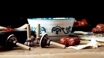 Wall Mural - Various Chinese herbal medicines made into a bowl of Chinese medicine