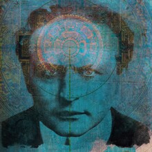 Public Domain Photo Of Henry Houdini Mixed Media Art Work With A Mandala Mind. Illuminated Houdini.