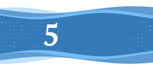 Blue Wavy Banner With A White Number Five Symbol On The Left. On The Background There Are Small White Shapes, Some Are Highlighted In Red. There Is An Empty Space For Text On The Right Side