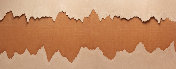 Poster - Cardboard torn paper background texture. Brown paper border