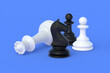 © OlekStock - Chess figures on blue background. Table games. International tournament. Hobby and leisure. 3d render