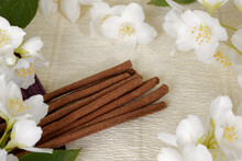 Handmade Luxury Incense Sticks With White Jasmine Flowers.