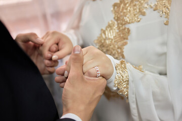 National wedding. Bride and groom. Wedding muslim couple during the marriage ceremony. Muslim marriage.