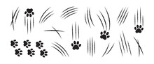 Cat Claw Scratch, Slash Vector Icon, Black Paw Mark Set Isolated On White Background. Animal Simple Illustration