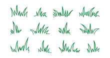 Grass Bush Line Icon, Shrubbery Vector Set, Green Shrub, Simple Foliage, Sketch Meadow And Landscape, Scribble Lawn Outline Design Isolated On White Background. Nature Illustration