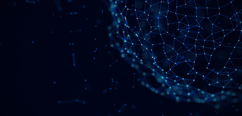 Leinwandbilder - Futuristic technology background with wireframe sphere. Clobal digital network connections. Sphere with connected dots and lines. Concept of world science and technology. 3d rendering.