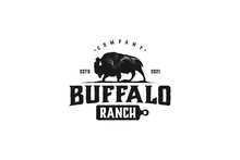 Buffalo Bison Logo Silhouette Ranch Cattle Farm Symbol Animal Grazing