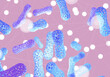Microbiome of organism. Probiotics in human immune system. Probiotic pink background. Human health background. Microbiome elements volumetric. Immune system body. Probiotics texture pattern. 3d image