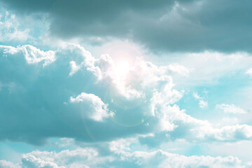 Wall Mural - sky.clouds and sunshine. white clouds and sun rays in a light blue sky.beautiful heavenly wallpaper 