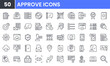 © Gofficon - Approve and Check Mark vector line icon set. Contains linear outline icons like Quality Guarantee, Accept Document, Warranty, Certificate, Choice, Checklist, Correct, Stamp. Editable use and stroke
