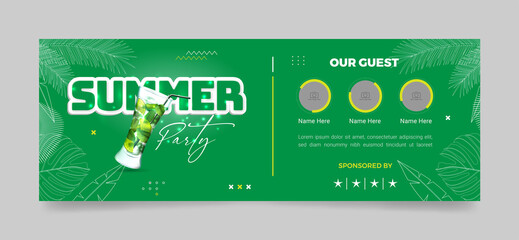 Wall Mural - summer party facebook, social media, web ad banner template with photos place for promotion, campaig