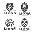 Lion head emblem logo set. Lion head silhouette or line art collection. Vector illustration