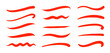Swoosh, swash underline stroke set. Hand drawn red swirl swoosh underline calligraphic element. Vector illustration.