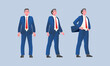 Flat design concept of Businessman with different poses gestures. Vector character design set.