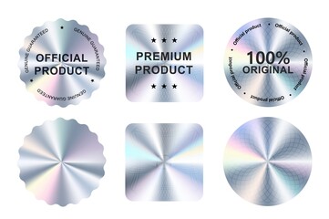 hologram stickers, holographic labels with silver texture, vector original product stamp. hologram s