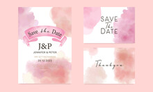 Save The Date Wedding Card Design Background. Romantic Watercolor Painting Artwork. Hand Drawn Stain Brush Watercolor.