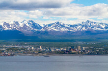 Anchorage, Alaska With Chugach Mountains In Background