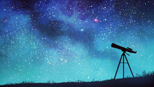 満天の星空と天体望遠鏡　美しい星空背景装飾