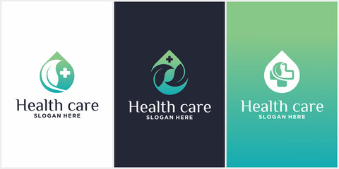 Health love logo set. Medical health logo design template with combination of leaves.