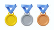 © Olena Go - 3d medal icon set. Gold, silver and bronze sport award for winner. Vector prize badge render illustration isolated on a white background