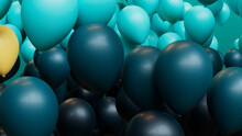 Modern Party Wallpaper, With Teal, Turquoise And Yellow Balloons. 3D Render.