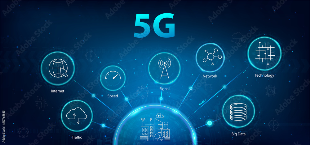 5G banner web icon for business and technology, speed, signals ...