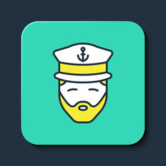 Sticker - Filled outline Captain of ship icon isolated on blue background. Travel tourism nautical transport. Voyage passenger ship, cruise liner. Turquoise square button. Vector