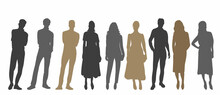 People Stand Colorful Silhouette On White Background, Isolated