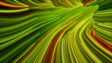 Green, Yellow And Orange Colored Stripes Form Wavy Neon Tunnel. 3D Render.