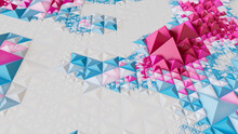 Vibrant Futuristic Surface With Triangular Pyramids. White, Blue And Pink Abstract 3d Wallpaper.