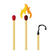 © Elena_Mitrokhina - Set of matches. Three matches in cartoon style. A new match, a burning match, a burnt match. Vector illustration isolated on a white background for design and web.