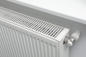 Wall Mural - Closeup view of modern radiator. Central heating system