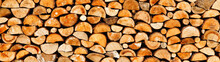 A Neatly Stacked Stack Of Chopped Firewood Banner Panoramic