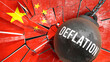 © GoodIdeas - China and Deflation that destroys the country and wrecks the economy. Deflation as a force causing possible future decline of the nation,3d illustration
