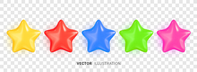 Wall Mural - set of colorful stars. collection of realistic 3d multicolored vector star shapes on transparent bac