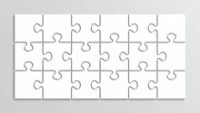 Puzzle Thinking Game. Simple Mosaic 3x6 Layout. 18 Pieces Jigsaw Outline Grid. Thinking Game With Separate Shapes. Album Orientation. Modern Puzzle Background. Laser Cut Frame. Vector Illustration.